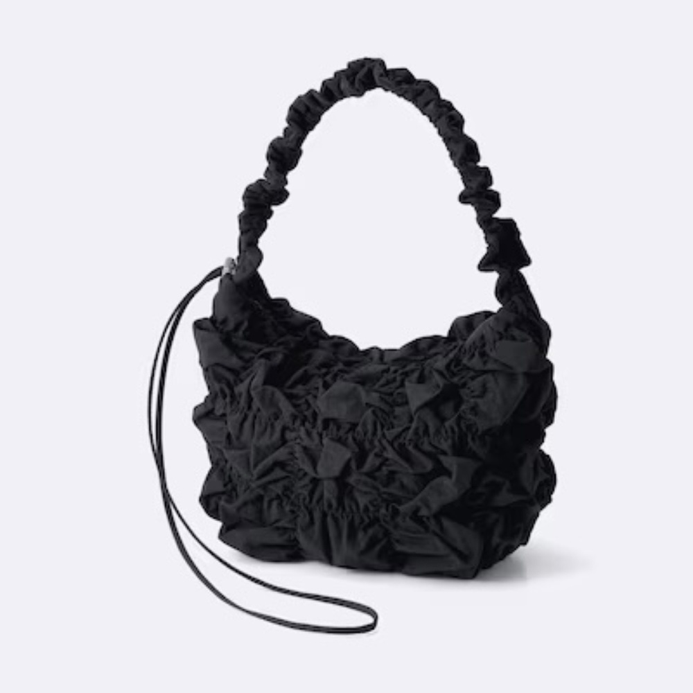 GU Japanese Brand Black Gathered Shoulder Bag